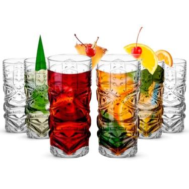 Imagem de Copos Tiki transparentes, conjunto de 6 - 450 ml - Perfeito para coquetéis exóticos, limonada, chá gelado, bebidas mistas - Zumbi exótico, rum, Mai Tai, Pina Colada, ponche, furacão, bar Drinkware -