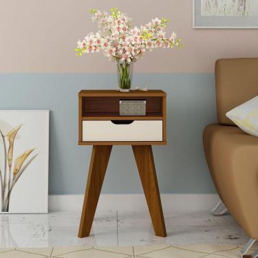 Imagem de Mesa De Apoio Para Sala Com 1 Gaveta Artely VIP Cedro E Off White