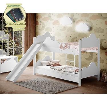 Imagem de Beliche Infantil Com Escorregador Juvenil Marina - Branca Incluso Lousa Mágica