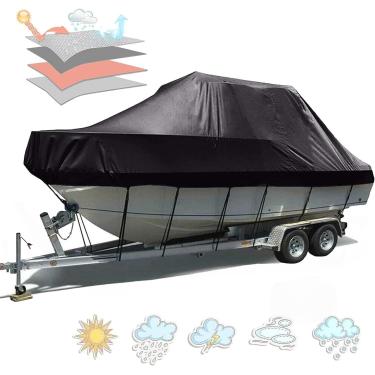 Imagem de Capa para barco resistente 600D, tela de poliéster de grau marinho à prova d'água para reboque, capa de barco de tamanho completo para casco em V, casco triplo, barco de pesca, runabout, bar