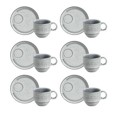 Imagem de Conjunto de Xícaras de Chá Empilháveis com Pires Porto Brasil Titanium 6 peças - 230 ml 