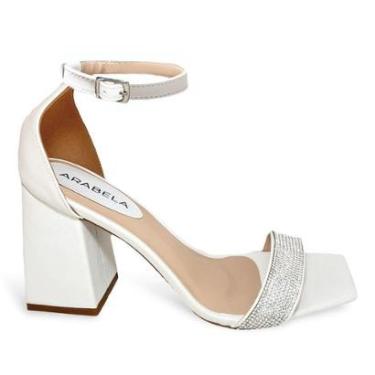 Imagem de Sandália Feminina Branca Tira Strass Salto Alto Bloco Grosso-Feminino