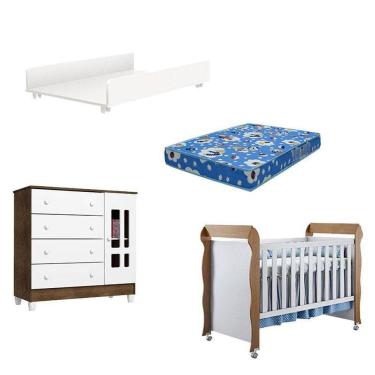 Imagem de Berço Americano Mirelle Cômoda 1 Porta Ariel Branco Acetinado Amadeirado E Trocador Juju Colchão