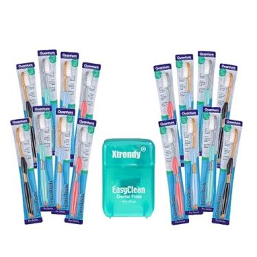Imagem de XTRENDY Escova de dentes extra macia Euro-Tech, escova de dentes de cerdas de penas ultrafinas macias com cabo fino macio e descanso de polegar para adultos, pacote com 16 com fio dental