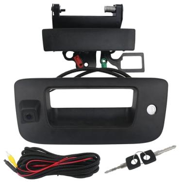 Imagem de omoZone Alça traseira da porta traseira da câmera traseira com cilindro de trava de chave preta compatível com Chevrolet Chevy Silverado GMC Sierra 1500 2500 3500 2007-2014