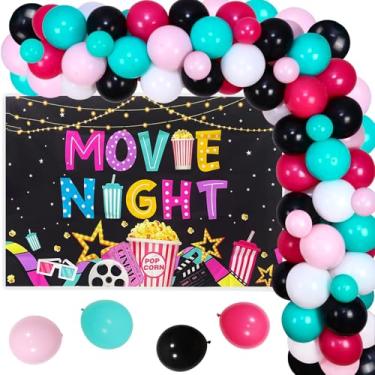 Imagem de kreat4joy Movie Night Birthday Party Decorations for Girls, Movie Theme Party Decorations, Movie Night Backdrop Popcorn Foil Balloons Arch for Movie Night Theme Birthday Party Supplies