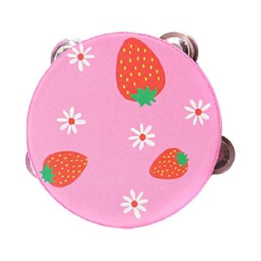 Imagem de rockible Tamborim de madeira Tamborim de mão Tamborim de mão Sino Instrumento musical Brinquedo educativo para crianças Dançando Festa Concerto Presentes, Morango, 15cm