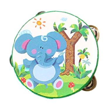 Imagem de Vaveren Pandeiro de mão de madeira tambor de mão musical brinquedo educativo pandeiro de fileiras duplas para jogos crianças crianças meninos meninas, Elefante, 15cm