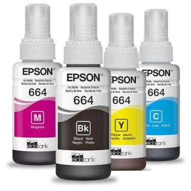 Imagem de Kit 4 Cores Tinta Epson 664 T664 Original para Ecotank L200 L220 L355 