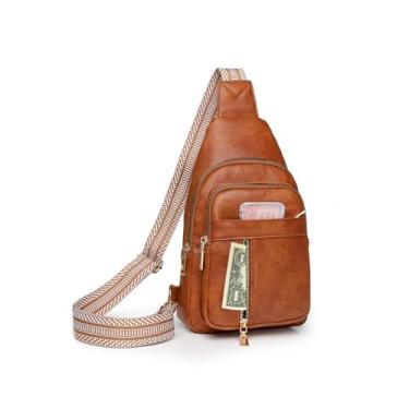 Imagem de HOSICRON Bolsas transversais para mulheres, bolsa tiracolo de couro para mulheres, pochete com alça no peito, bolsas de cintura para viagens, Marrom, Medium