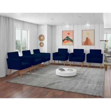 Imagem de Kit 6 Poltronas Decorativas Larah Sala Recepção Suede Azul Marinho - M