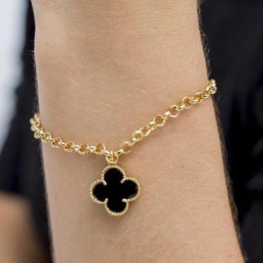 Imagem de Pulseira de ouro 18 k Elo Português com Pingente Trevo - Elegancy Joia