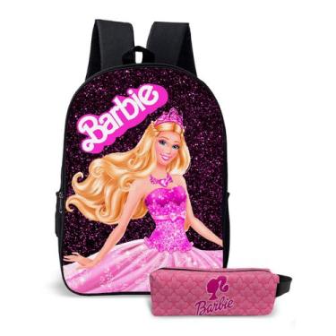 Imagem de Kit Mochila com Estojo Escolar Feminina da Barbie Para Meninas Mundo R