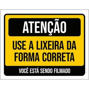 Imagem de Kit 3 Placas Atenção Use Lixeira Forma Correta Você Filmado - Sinalizo