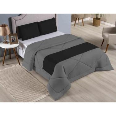 Imagem de kit edredom Casal Padrão Ducasa dupla face Preto/Cinza com 4pçs - DUCA