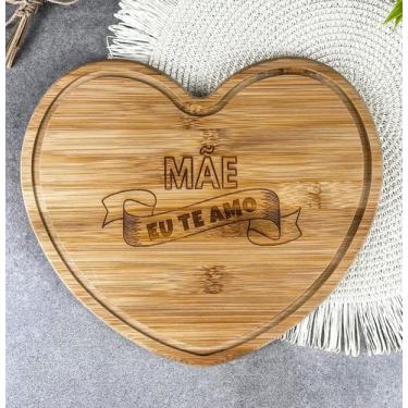 Imagem de Presente de Dia das Mães - Mãe Eu Te Amo - Tábua de Coração em Bambu 2