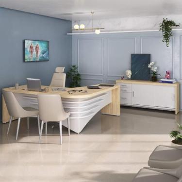 Imagem de Conjunto para Escritório Executivo - Mesa Tamburato Diretor LE e Balcã