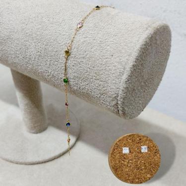 Imagem de Brinco Quadrado 5mm Ouro 18k com Zircônia+ Pulseira Ouro 18k com Zircô
