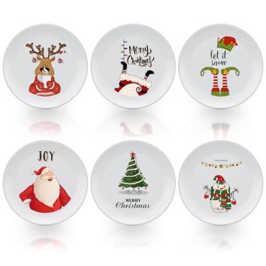 Imagem de LOYIM 6 peças de pratos de jantar de melamina reutilizáveis de Natal de 20 cm, pratos redondos com tema natalino, conjunto de utensílios de jantar para salada, macarrão, Natal, festa de aniversário