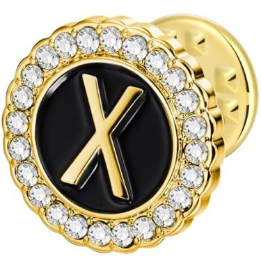 Imagem de HAWSON Alfinetes de lapela com inicial A-Z, alfinetes de gravata personalizados de ouro/prata 18K para ternos, gravatas, chapéus, homens e mulheres, Latão, Sem Pedra Preciosa