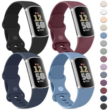 Imagem de Vancle Pulseira compatível com Fitbit Charge 6 para mulheres e homens [pacote com 4], pulseiras esportivas clássicas de substituição macia para Fitbit Charge 5, monitor de fitness e saúde (preta +