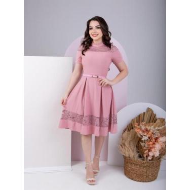 Imagem de Vestido de Festa Midi Rodado Elegante com Manga Curta - Fashion, Rose,