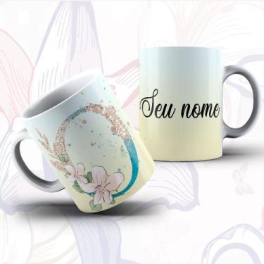Imagem de Caneca Alfabeto Floral Glitter Personalizada Com Inicial E Nome Todas 