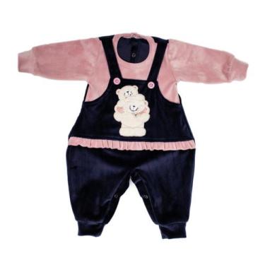 Imagem de Macacão Plush Luxo Bebê Menina Inverno Finta Jardineira 8200 - Lessa K