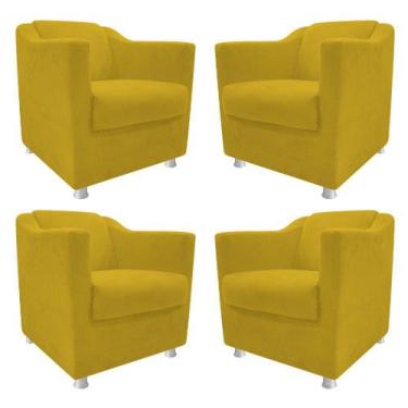 Imagem de kit 04 Poltronas Decorativas Babel Sala de Estar Recepção Suede Amarel