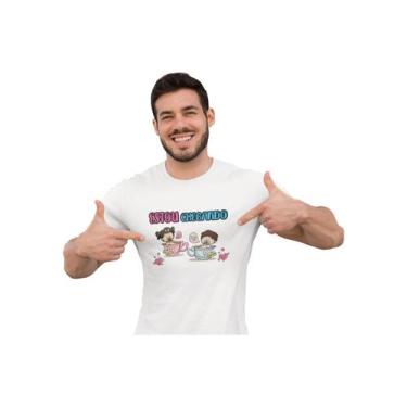 Imagem de Camiseta Estou Chegando Papai Chá De Bebê Grávida Gestante Branca - De