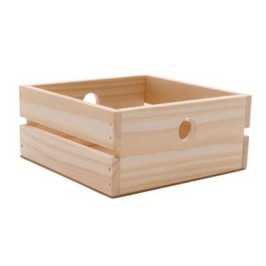 Imagem de Caixa Box Feira Bandeja Madeira Pinus cru caixote alto com furo - Cois