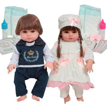 Imagem de Bonecos Gemêos Reborn Recém Nascidos Corpo Vinil Castanhos - Cegonha R