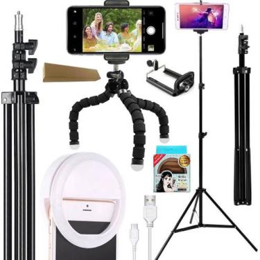 Imagem de Kit Youtuber Tripé Pedestal Para Câmera Celular Smartphone + Iluminado