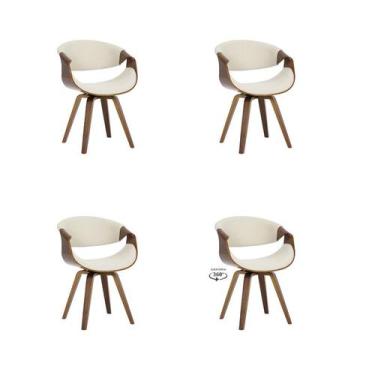 Imagem de Kit 4 Cadeiras Nicole Creme Linho Base Giratória - Rivatti