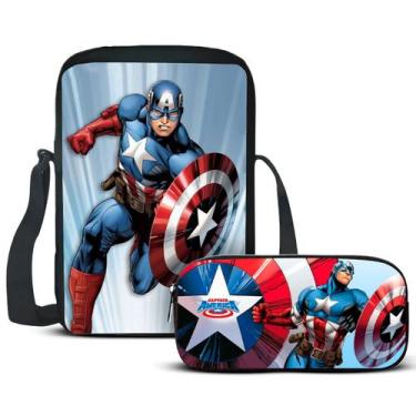 Imagem de Kit Escolar Lancheira E Estojo Herói América Volta as Aulas - Mochila