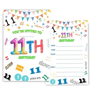 Imagem de Fablus Convites de Aniversário de 11 Anos para Meninos e Meninas, 10 x 15 cm, 30 Conjuntos com Envelopes