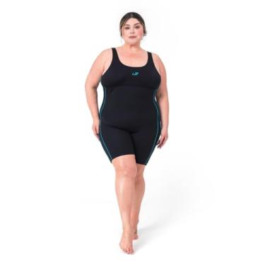 Imagem de Macaquinho Plus Size Helanca Com Viés para Natação e Hidro, Feminino, Hammerhead, Preto/Capri, Tam 54