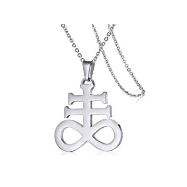 Imagem de Blowin Colar com pingente de cruz de religiões Leviatã satânicas de aço inoxidável da Igreja de Satanás, corrente de 55 cm