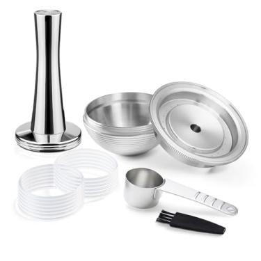 Imagem de HAILASRE Cápsulas de café reutilizáveis de aço inoxidável com adulteração para Nes presso Vertuo-line GCA1 e ENV135 filtro de café expresso recarregável tamanho 80 ml