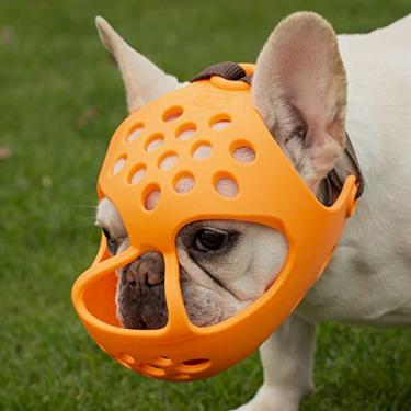 Imagem de JYHY Focinheira curta para cães, focinheira de buldogue respirável ajustável de silicone macio para morder mastigação e latido, ideal para cães de rosto chato
