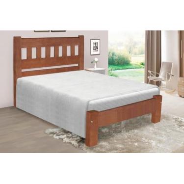 Imagem de Cama de Casal Marrocos de Madeira Maciça Angelim Pedra/Tauari - Cor Imbuia