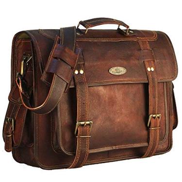 Imagem de Bolsa mensageiro de couro para homens, bolsa de laptop de 40 cm, pasta vintage feita à mão para laptop e bolsa de ombro para homens, bolsa de couro executiva para escritório, trabalho e viagens