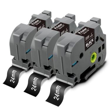 Imagem de Pristar TZe-355 Fita adesiva branca sobre preta de 2,5 cm compatível com Brother P Touch Black 24 mm 0,94 fita laminada TZ, para uso interno ou externo, funciona com o fabricante de etiquetas Brother