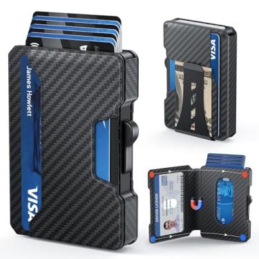 Imagem de Carteira masculina fina – Carteira masculina minimalista com clipe para dinheiro, estojo pop-up de alumínio e compartimentos de couro para cartão de crédito, carteira masculina com bloqueio de RFID