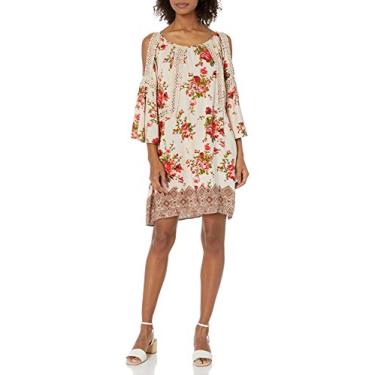 Imagem de Angie Vestido feminino de crochê com estampa floral, tamanho único, ombros vazados, Marfim, M