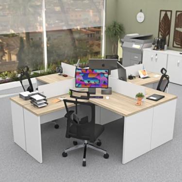 Imagem de Ilha Em L Estação De Trabalho 1400x600 Escritório Netmobil (Carvalho/Branco)
