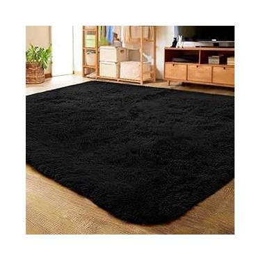 Imagem de Tapete Felpudo Peludo Luxo para Sala, 100% Poliéster, Preto 1,0m x 1,50m