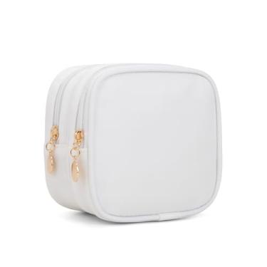 Imagem de XIAOLER Bolsa de maquiagem pequena, bolsa de cosméticos com zíper duplo, bolsa de maquiagem de viagem, linda bolsa de maquiagem para bolsa, mini bolsa de higiene pessoal, Branco, Todo mundo