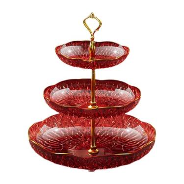 Imagem de Bandeja de placa de frutas bandeja de bolo de bandeja de lanches bandeja decorativa de servir bandeja de sobremesa para divertir lanches frutas, Vermelho, 3 Níveis
