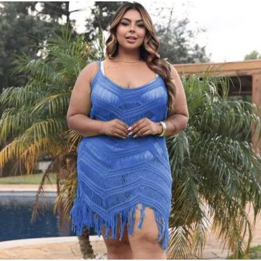 Imagem de Saída de Praia e Piscina Vestido Franja Plus Size Verão - Modella, Azu
